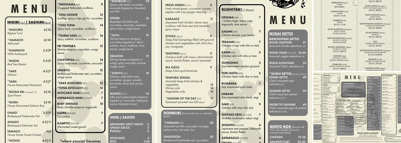 Ikigai Sushi & Izakaya Menu
