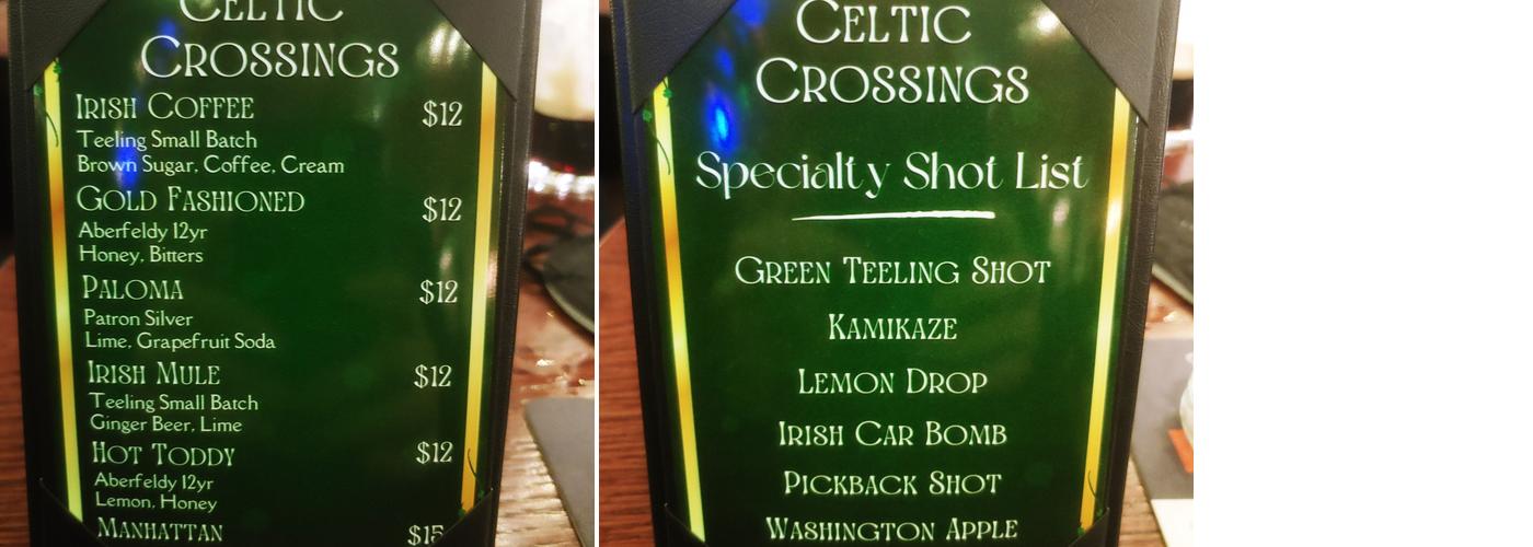 Celtic Crossings Irish Pub Menu