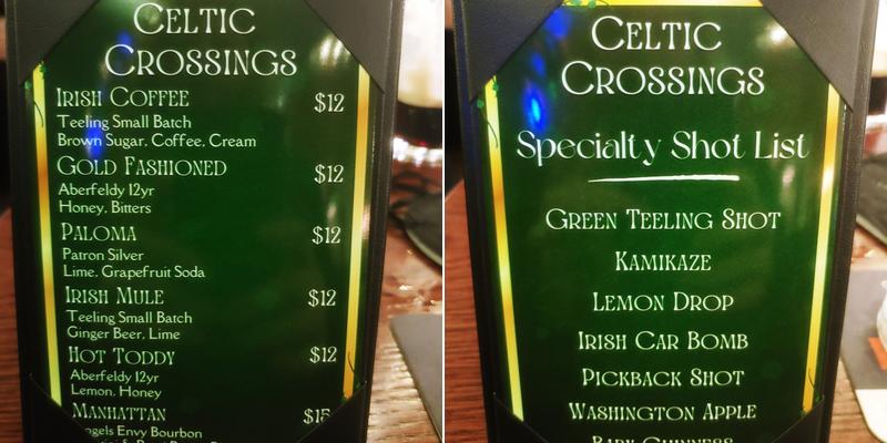 Celtic Crossings Irish Pub Menu