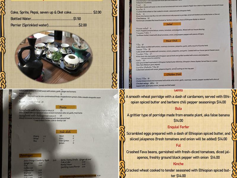 Gursha ethiopian restaurant Menu