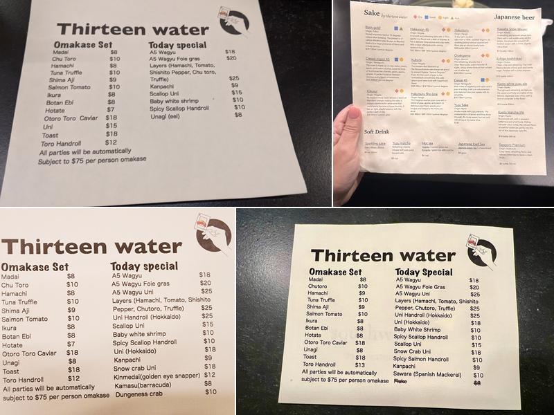 Thirteen Water Menu