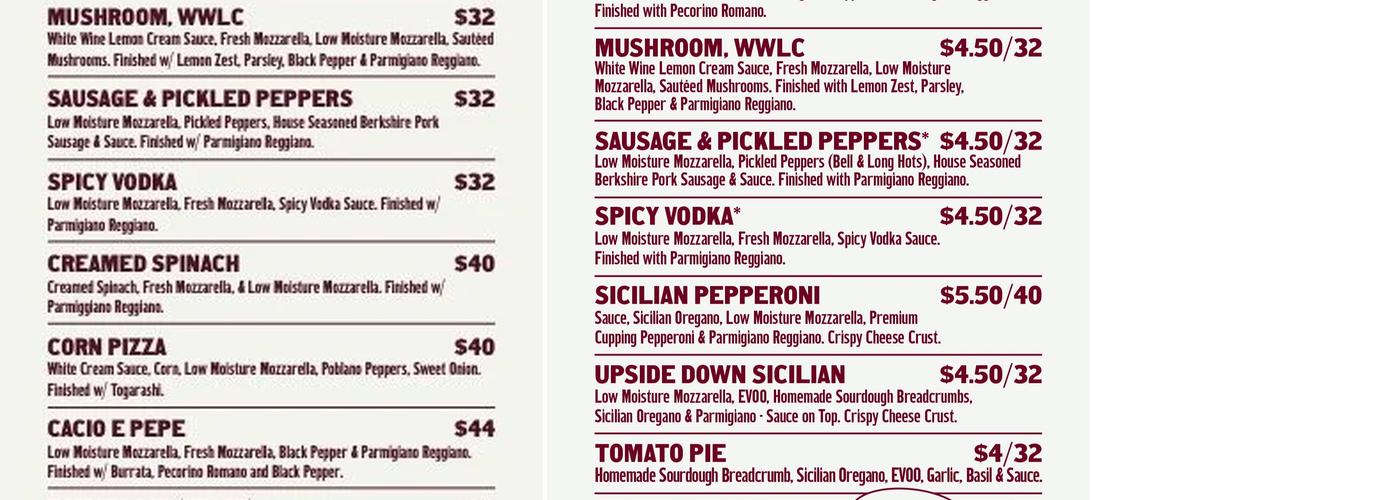 Upside Pizza Menu