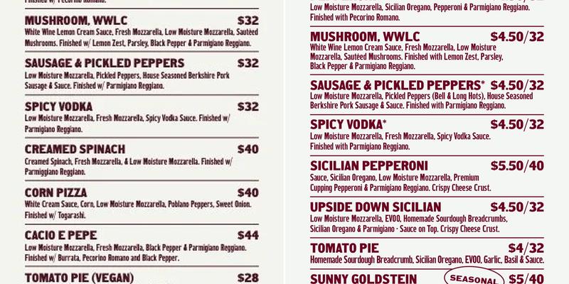 Upside Pizza Menu