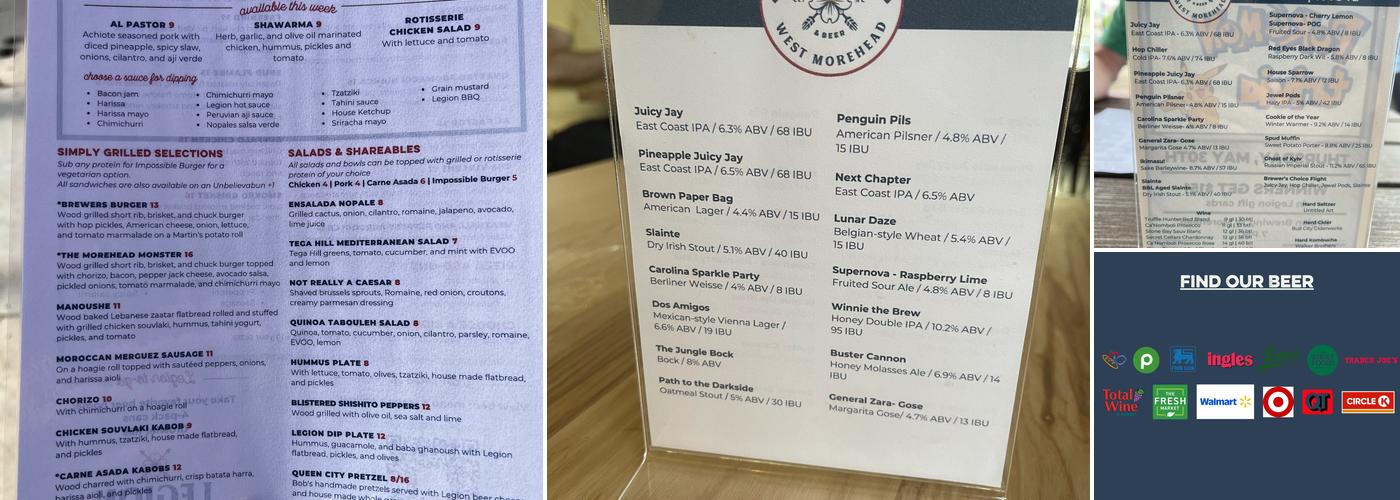 Legion Brewing West Morehead Menu