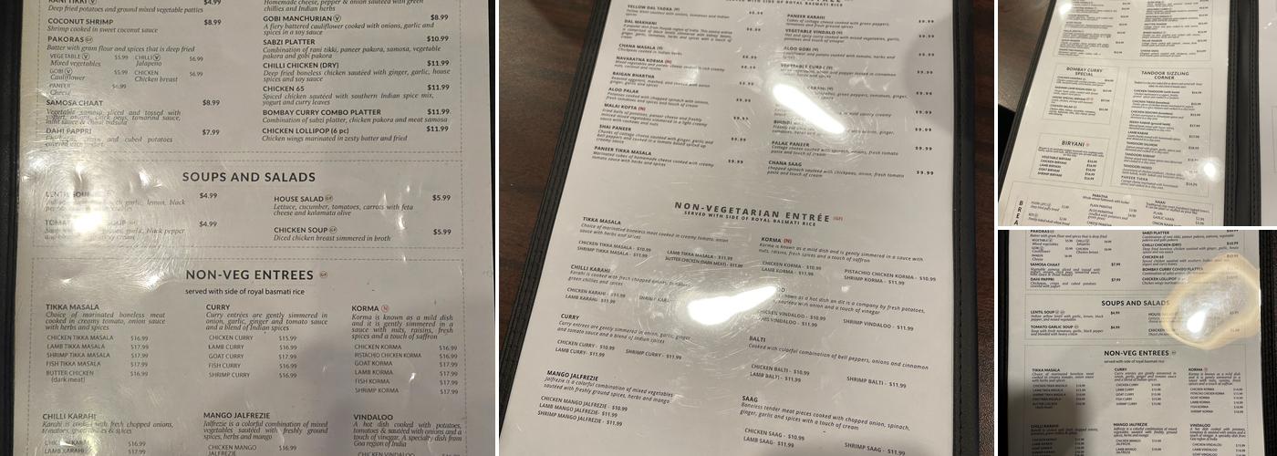 Bombay Curry Menu