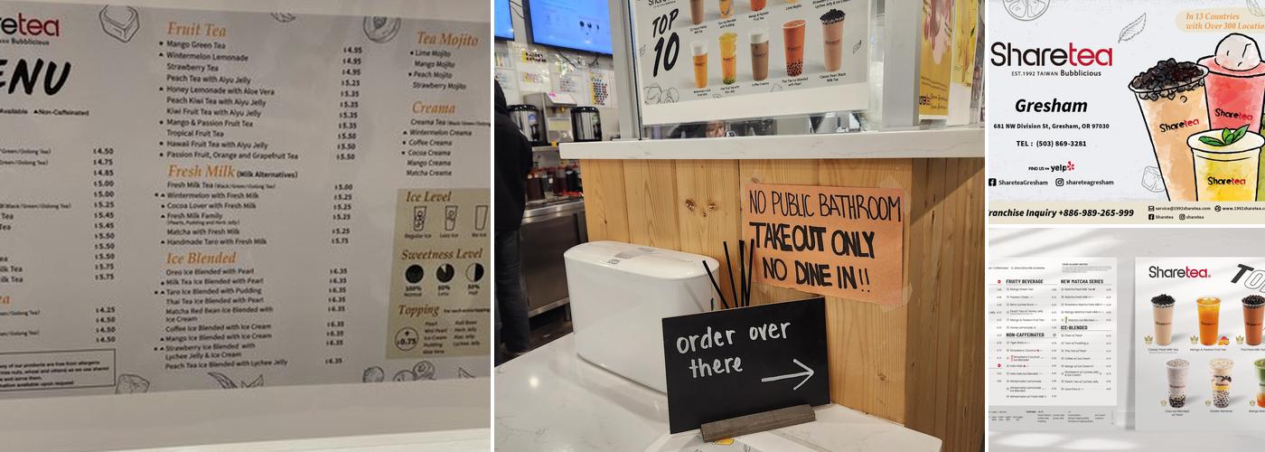 Sharetea Gresham Menu