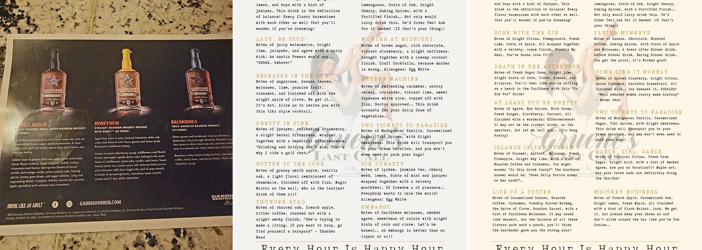 Gruene's Last Call Menu