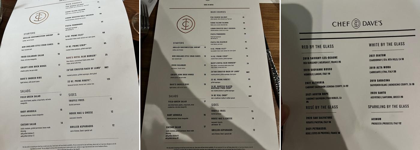 Chef Dave's Menu