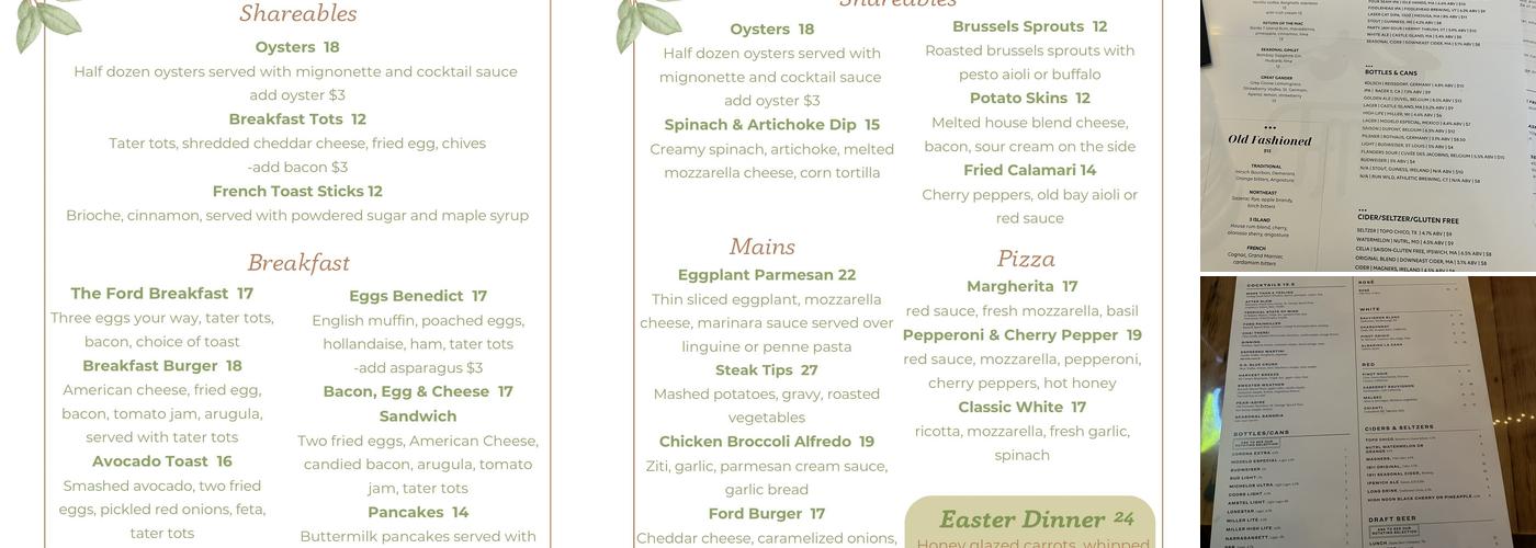 The Ford Tavern Menu