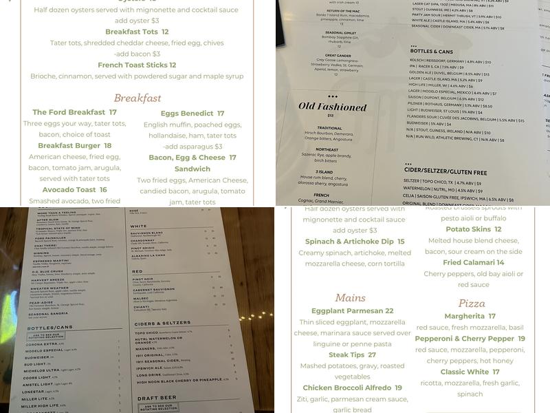 The Ford Tavern Menu