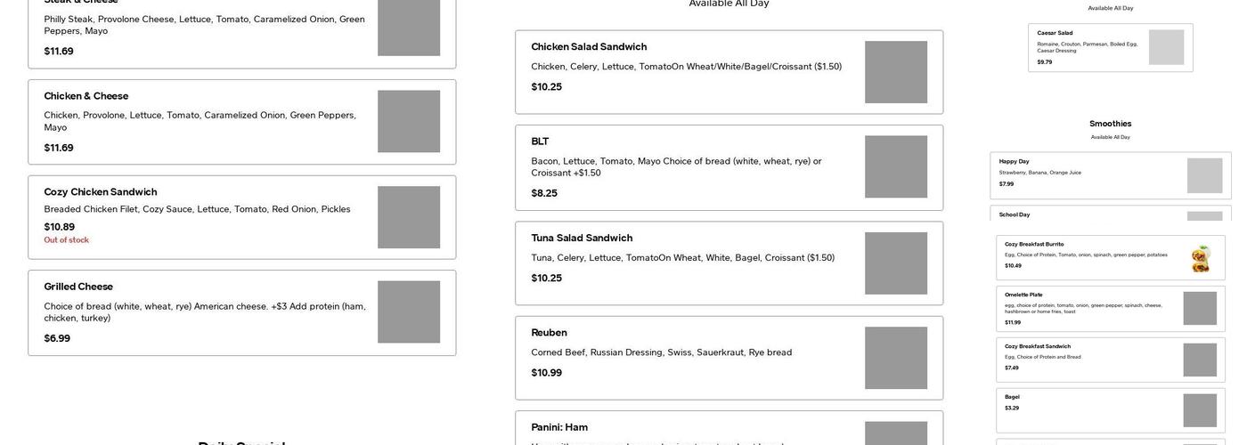 Cozy District Cafe Menu