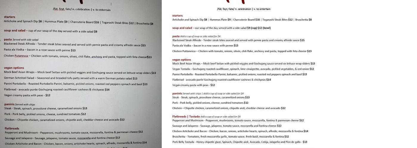 Fête - A Nectar Co Menu