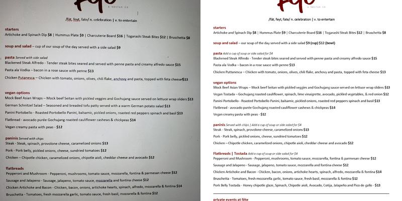 Fête - A Nectar Co Menu