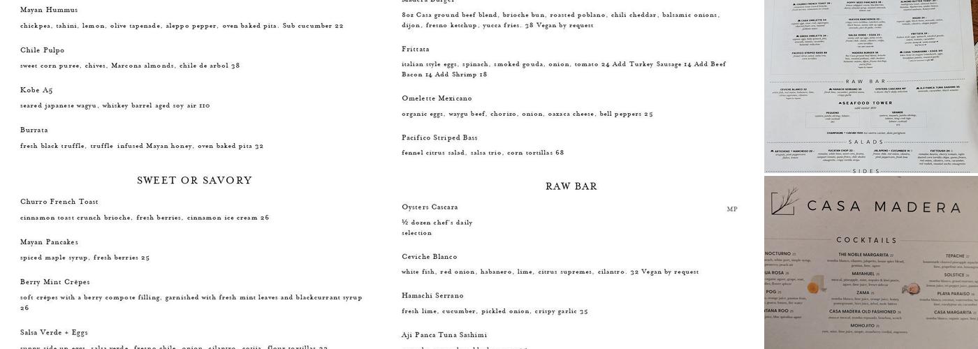 Casa Madera Menu