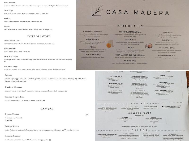Casa Madera Menu
