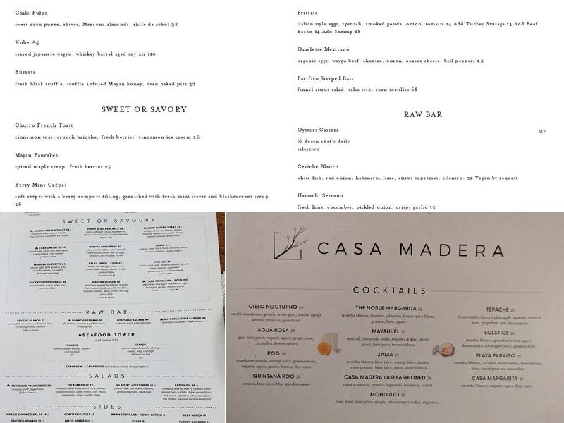 Casa Madera Menu