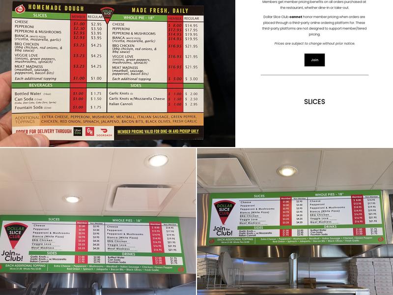 Dollar Slice Club Menu