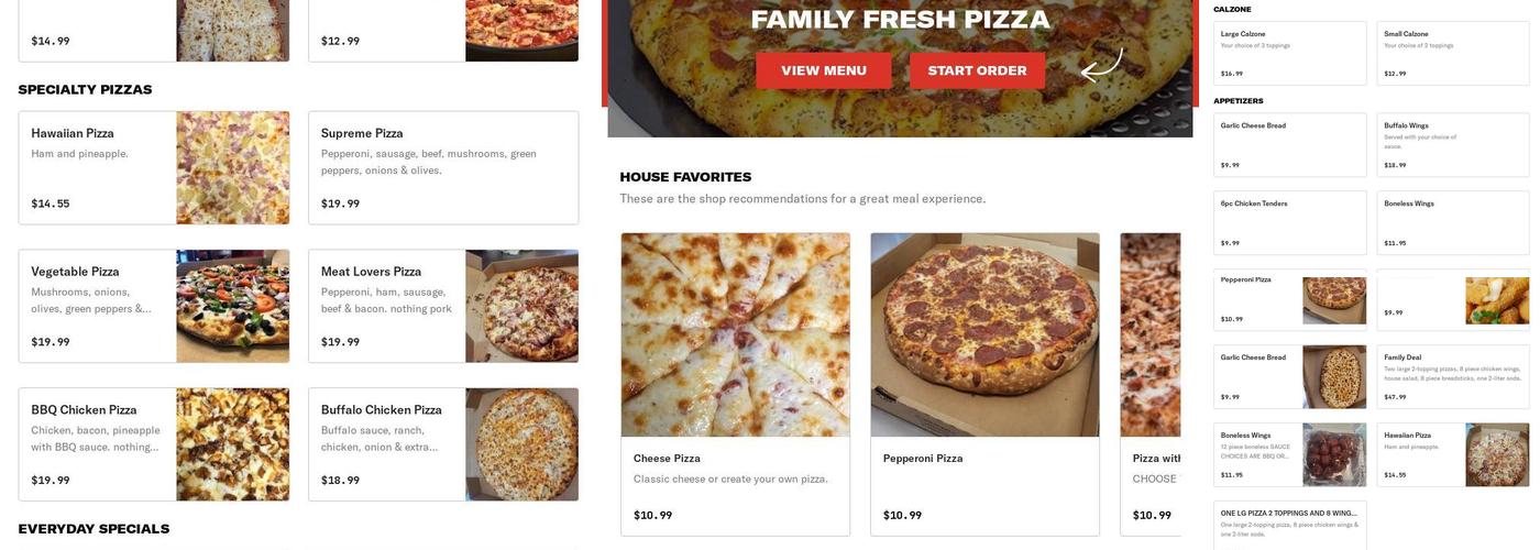 Family FRESH PIZZA Menu