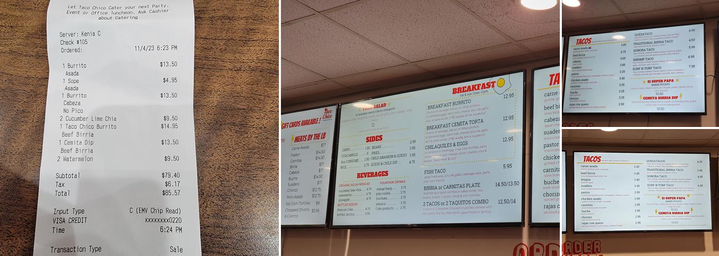 Taco Chico Menu