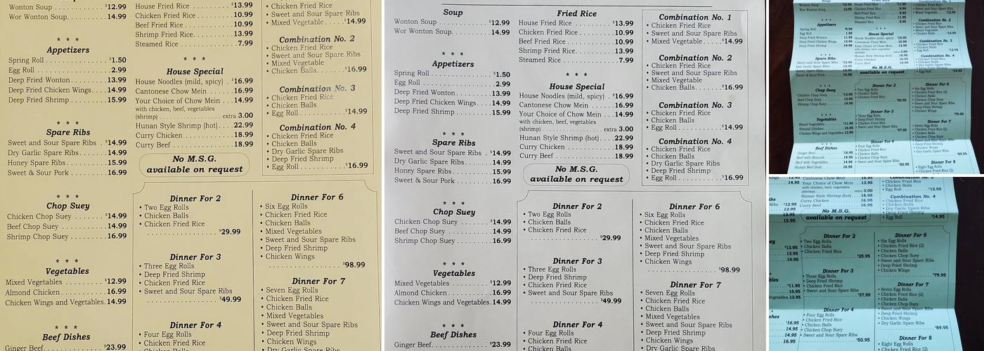 Chan's Chop Suey House Menu