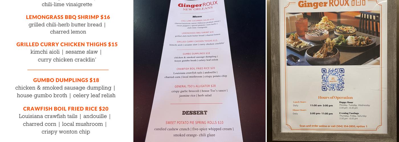 Ginger Roux Menu