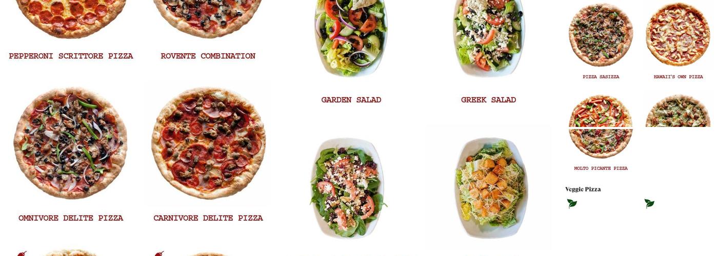 Rovente Pizzeria Menu