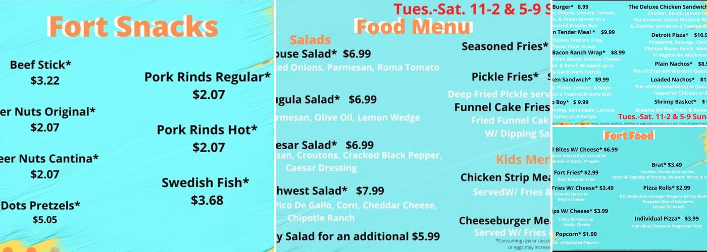 The Fort Tavern & Patio Bar Menu