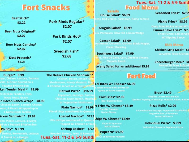 The Fort Tavern & Patio Bar Menu