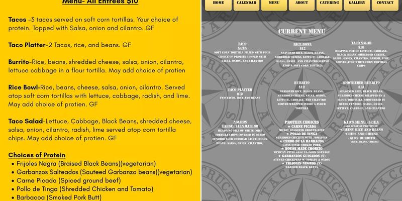 Taco Truck All Stars Menu