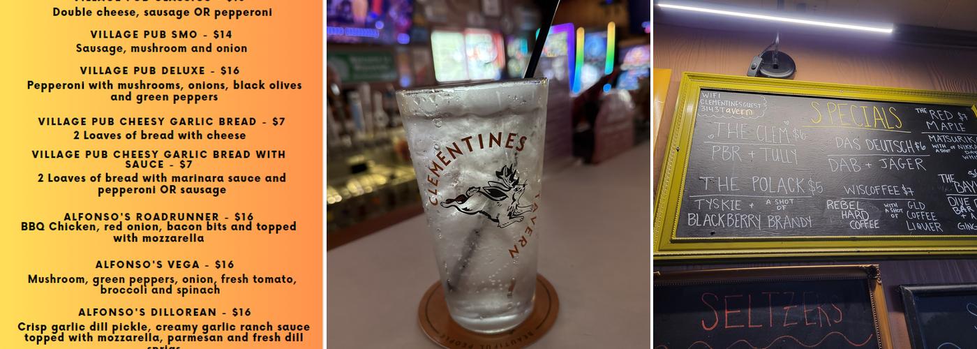Clementines Tavern Menu
