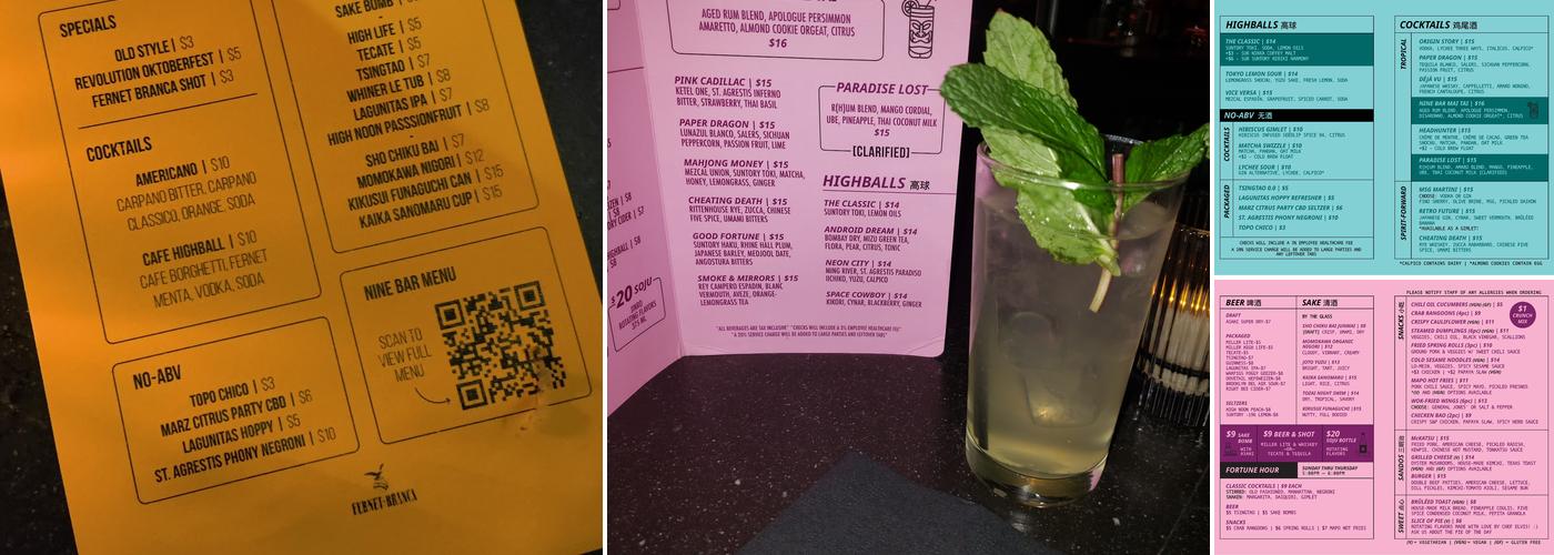 Nine Bar Menu
