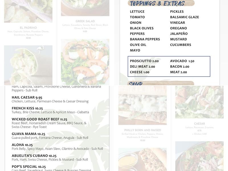 Pop's Subs Menu