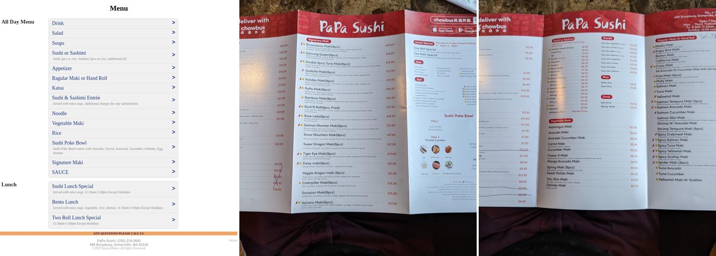 PaPa Sushi Menu