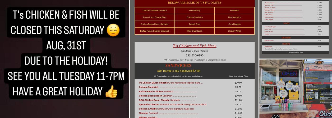 T's Chicken and Fish Menu