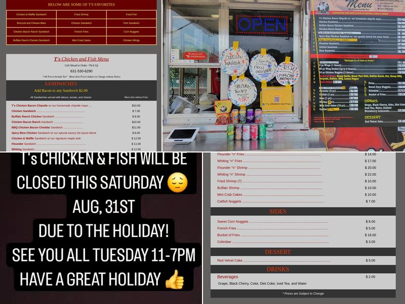 T's Chicken and Fish Menu