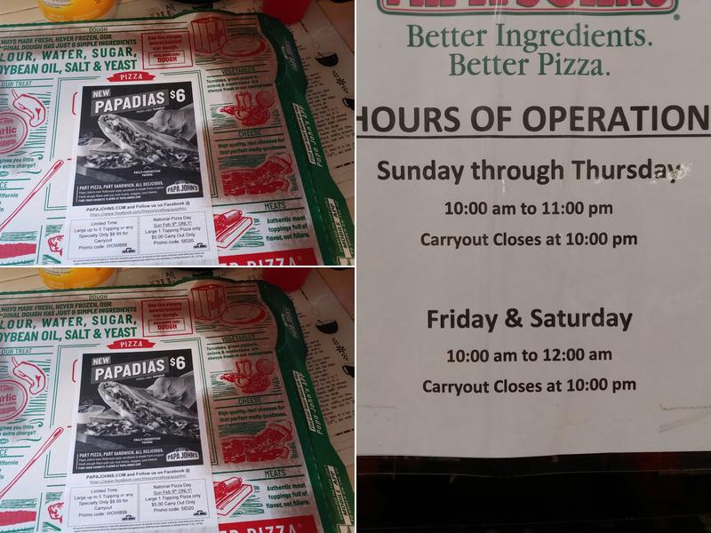 Papa Johns Pizza Menu