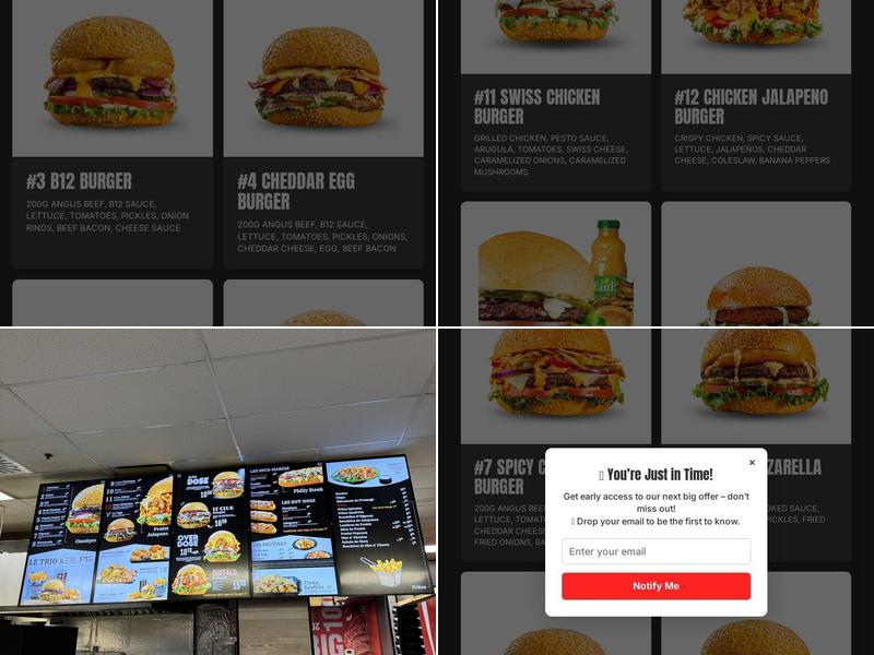 B12 Burger Acadie Menu