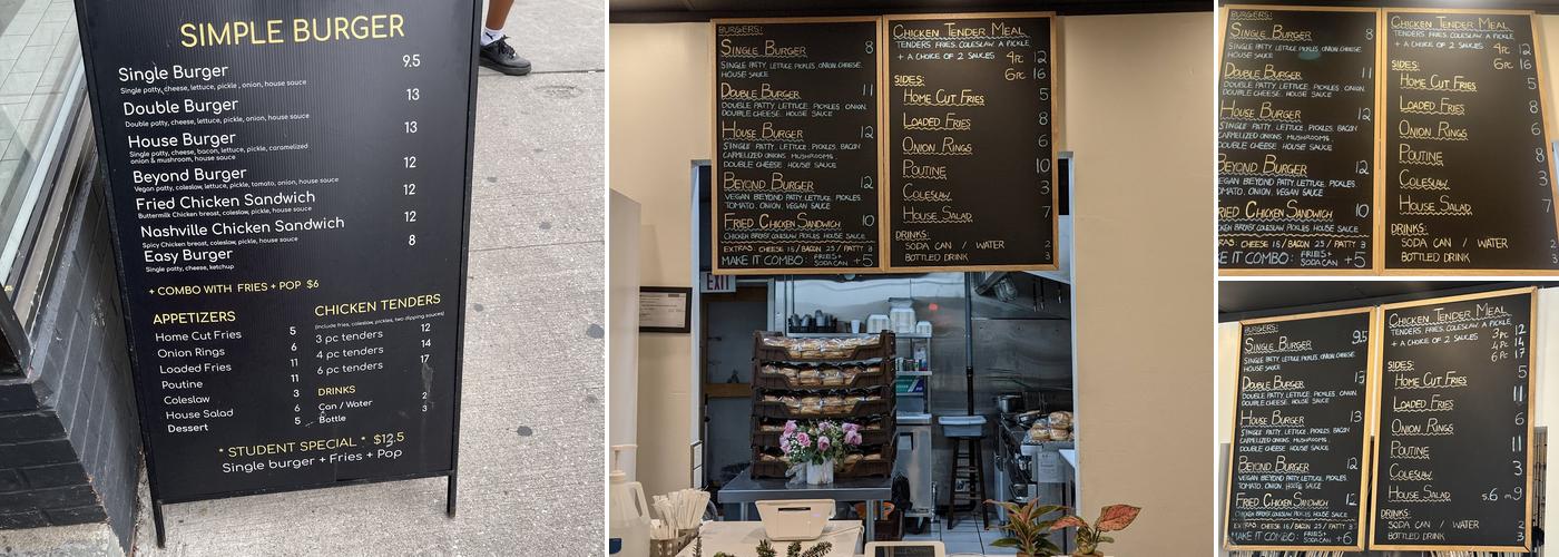 Simple Burger (Bloor st.) Menu
