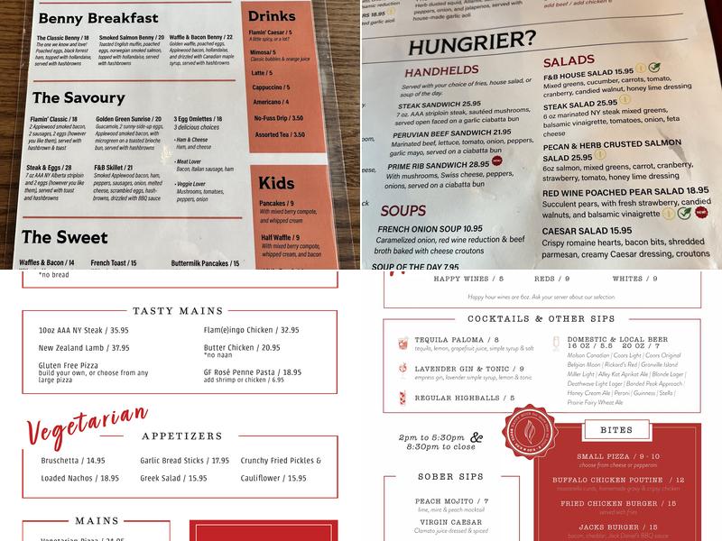 Flame & Barrel Restaurant and Bar Menu