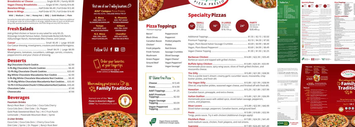Venezia's New York Style Pizzeria Menu