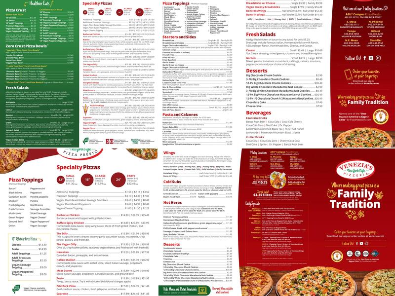 Venezia's New York Style Pizzeria Menu