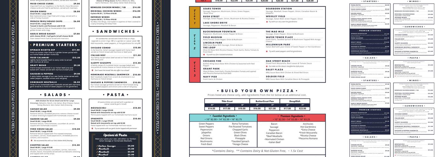 Vero Chicago Pizza Menu