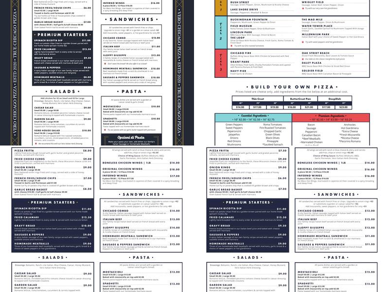 Vero Chicago Pizza Menu