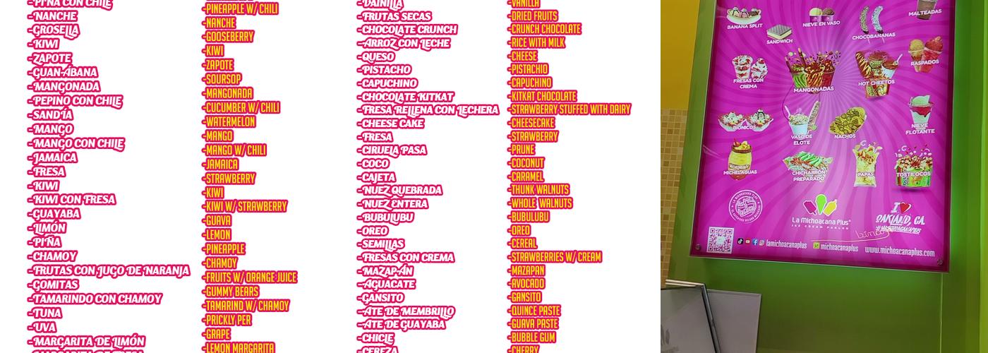 La michoacana plus Oakland,CA Menu