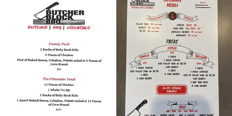 Butcher's Block BBQ Menu