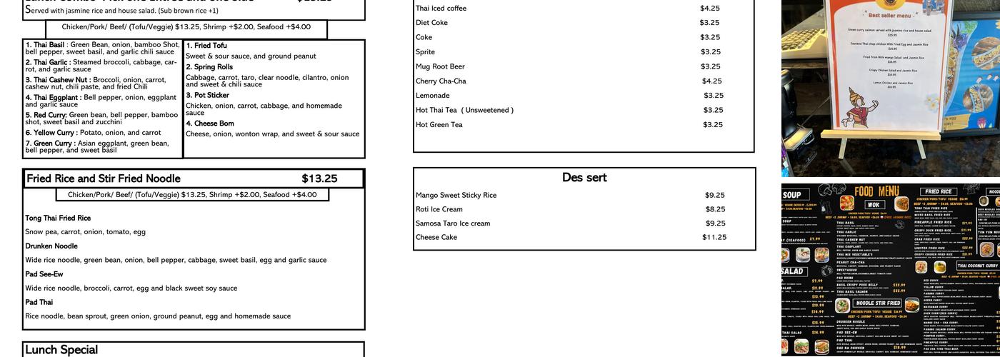 Tong Thai Bistro Menu