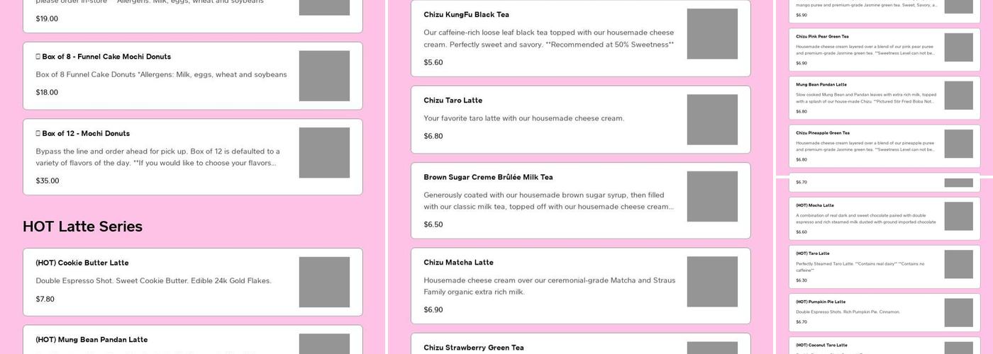 Bober Tea & Coffee Menu
