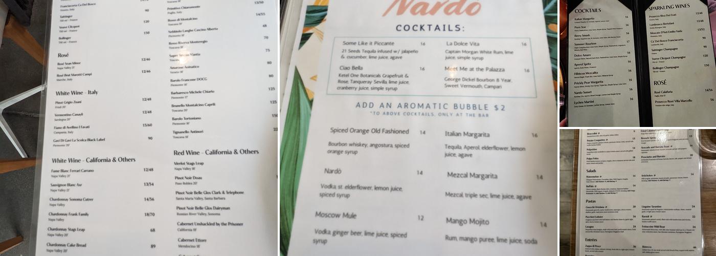 Nardò Italian Restaurant Menu