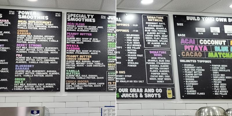 Juice n' Bowls Menu