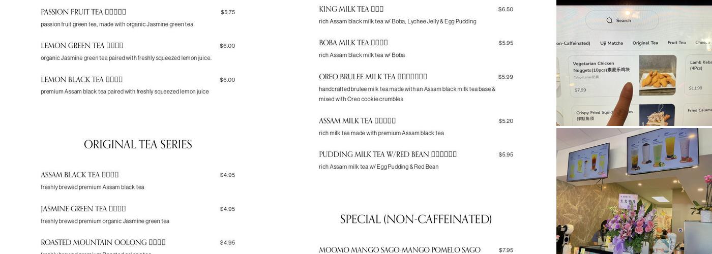 MOOMO TEA Menu